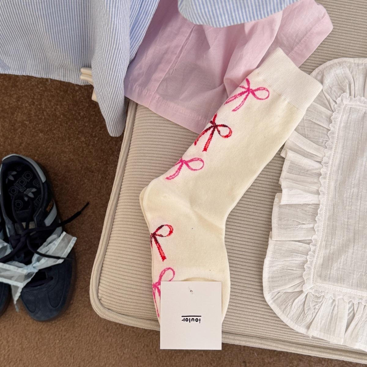 

Носки с бантиками, Хлопковые милые бесшовные носки, Девичьи носки-гольфы 1 pair молочный белый