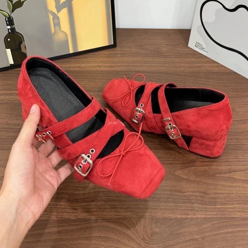 Fashion Silver Soft Leather Single Shoes Women's Design Sense Square Toe Mary Jane Shoes 2025 New Bow Shallow Heels