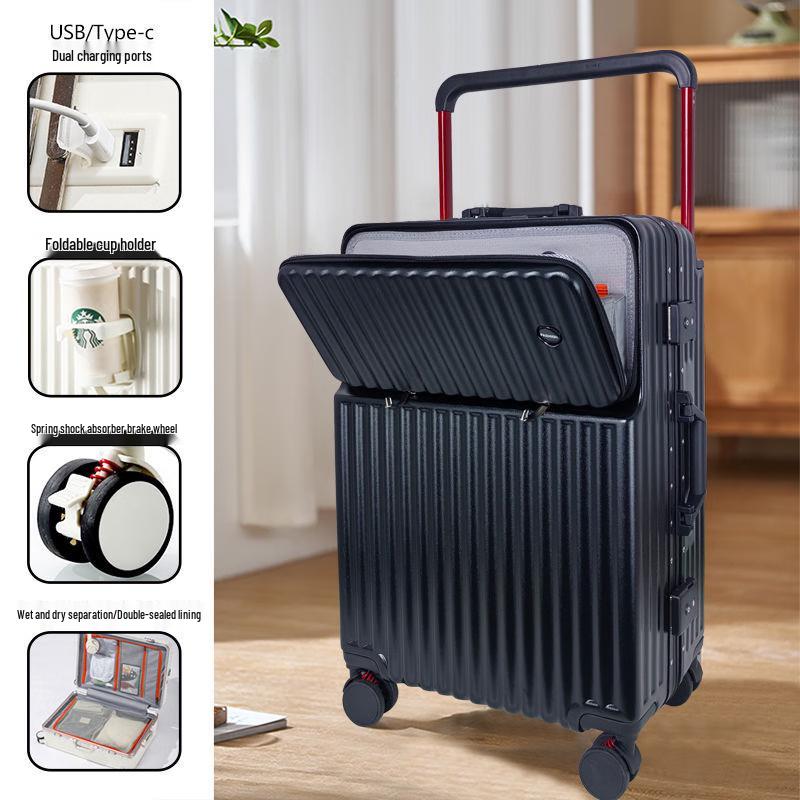 Zhilu Silent Spinner Luggage with Front Opening 20 inches