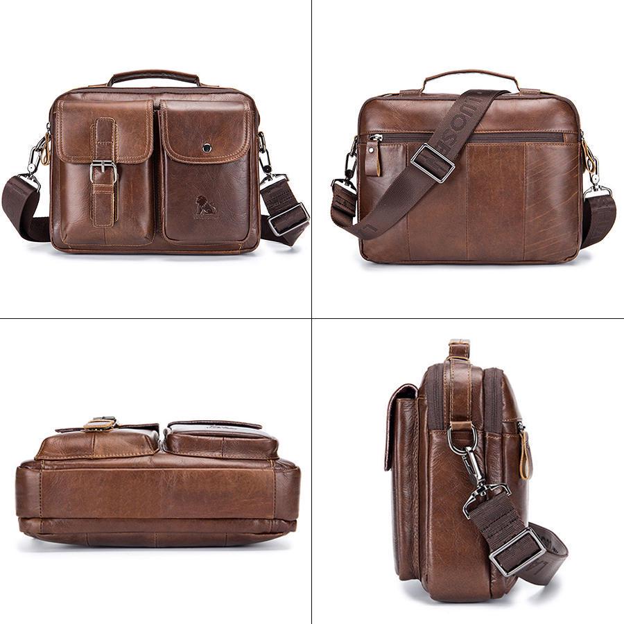 LAOSHIZI Genuine Leather Men's Shoulder Bag Vintage Male Messenger Bags Men Business Crossbody Bag