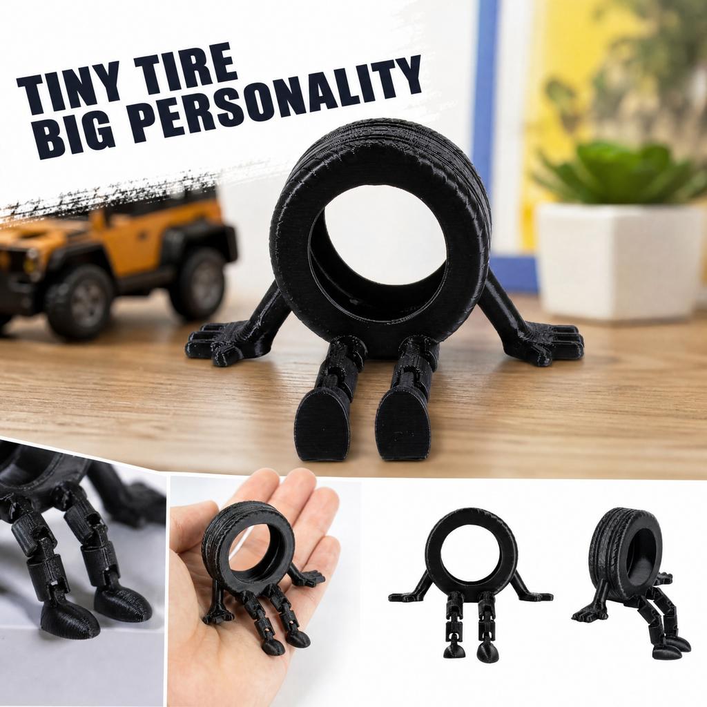 3D Printed Toy Car Tire Poseable Figurine Articulated Model for Display