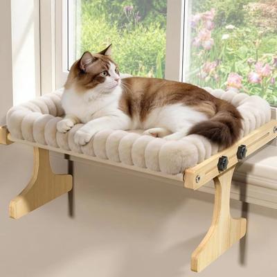 Plush Cushion Cat Window Perch Wooden Frame Hanging Cat Bed Cat Window Bed  Balcony