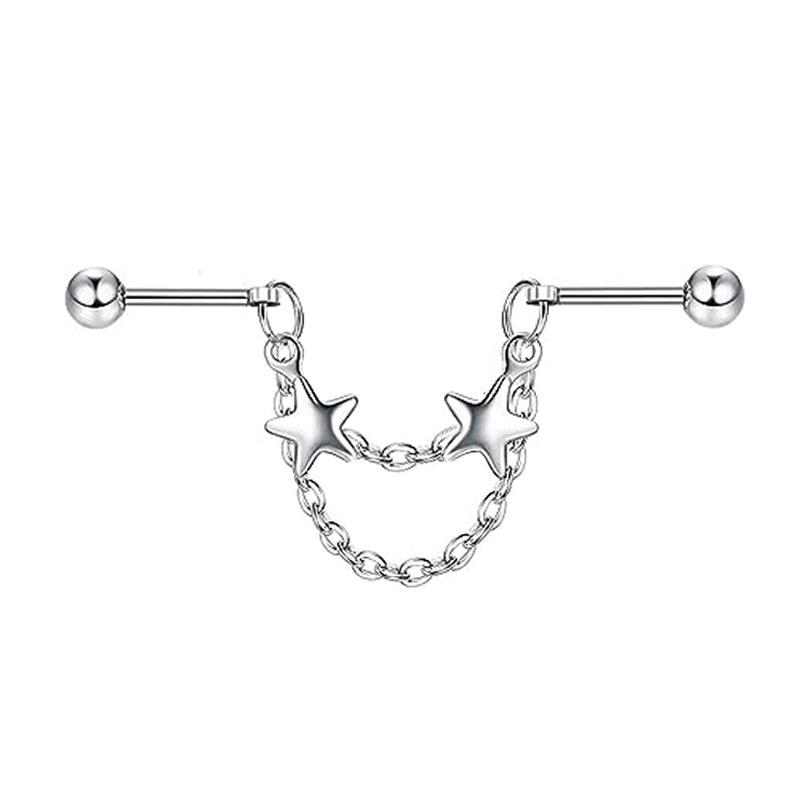Fashion Stainless Steel Industrial Piercing Long Rod Chain Star Tragus Earrings Jewelry for Women Men