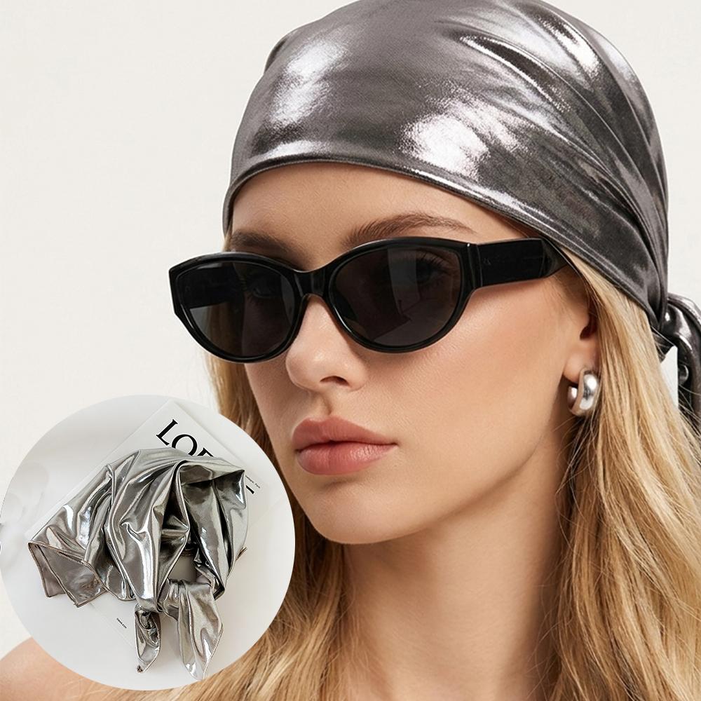 Y2K Liquid Silver Headband for Girls Metallic Square Scarf Retro Spicy Hair Scarf Wrap Chest Tube Top DIY Bandana 60x60cm