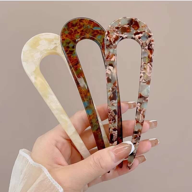 Mode Elegant Marmor Muster Haarnadel Für Frauen Acryl U Form Haarstab Haarschmuck Accessoires Schmuck Haarspangen Schmuck