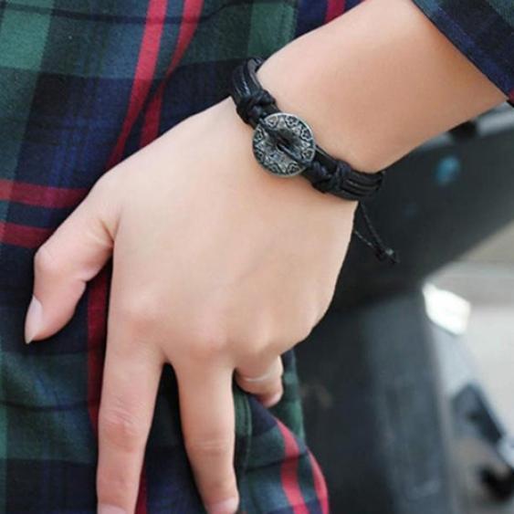 Men Women Alloy Tai Ying Yang Pattern Faux Leather Braid String Bracelet Chain