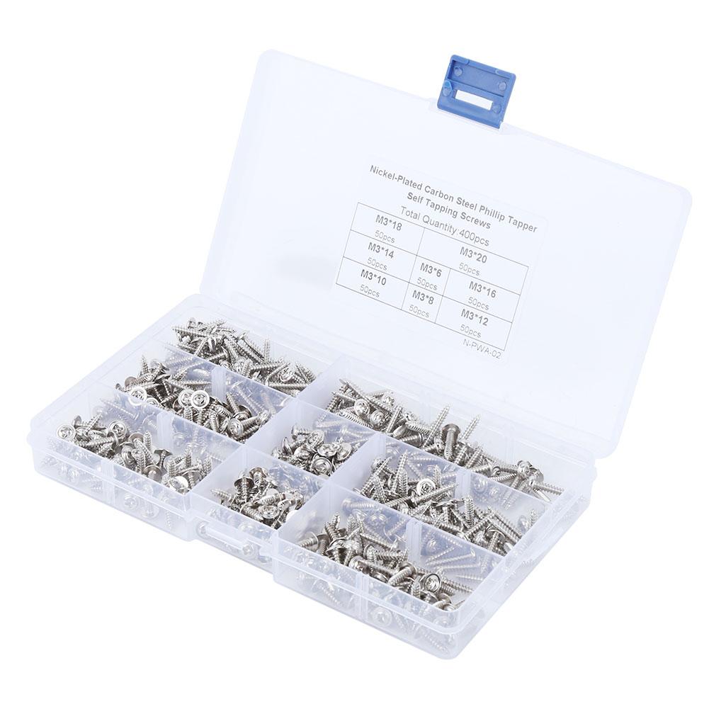 400pcs NickelPlated Carbon Steel Self Tapping Screw Precise Tapping Screw Set M3