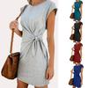 2019 Women's European & American Round Neck Tie Waist Loose Short Sleeve Dress