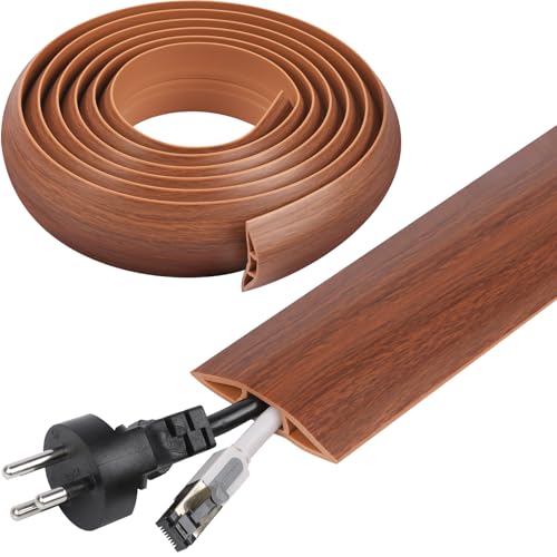 10-Foot Floor Cable Cover for Home Office Hides Extension Cords and Protects Cables with Built-In Storage Cavity Brown Cord Organizer for Living R