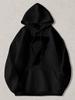 Black Pullover Hoodie with Abstract Brushstroke Number 7 Graphic Casual Streetwear Sweatshirt with Kangaroo Pocket And Drawstring