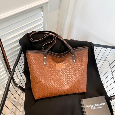 Large Capacity Solid Color Retro Summer New Woven Rhombus Pattern Gas Casual Underarm Shoulder Bag Women