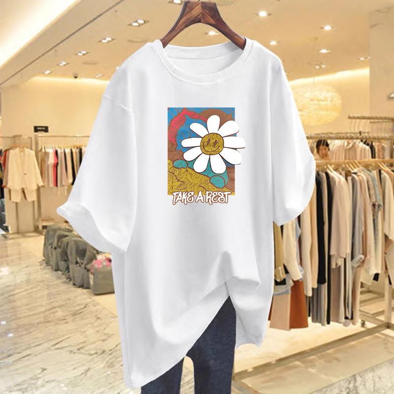 

Summer cotton short-sleeved T-shirt women s trend Hong Kong style loose and versatile t-shirt five-quarter-sleeved top bottoming shirt S
