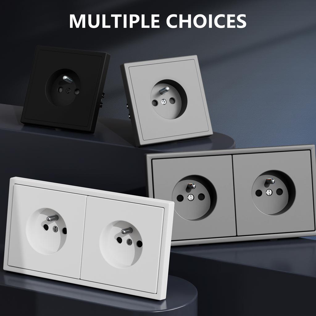 BSEED Single Power Socket Double Wall Sockets Triple Electric Outlets Four French Sockets Matte Plastic Panels Multiple Sizes