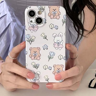 Ins Bear Bow Flower Cute Cartoon Original Phone Case For Iphone 13 12 11 Promax 14 Pro Max Lovely Bunny Rabbit Back Cover Capa