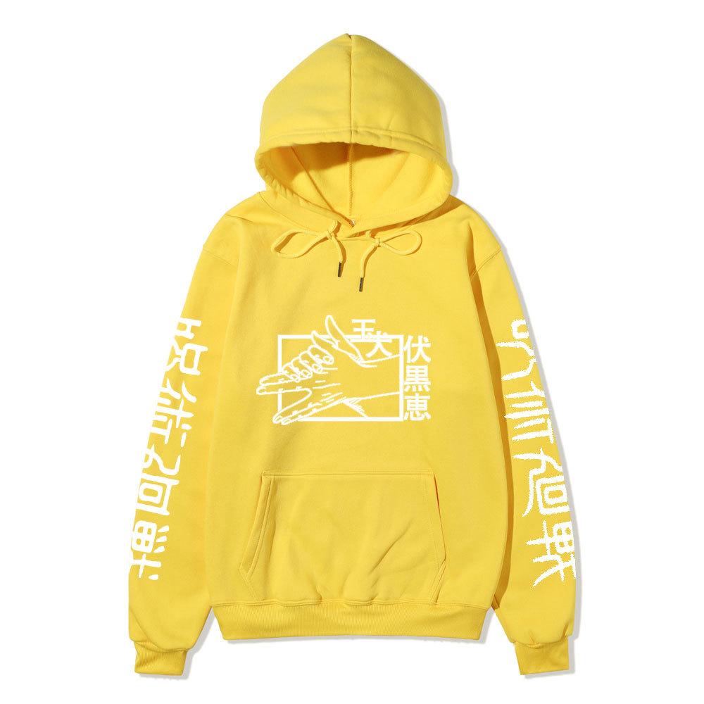 Jujutsu Kaisen Men Women Fleece Hoodie Jujutsu Kaisen Front Back Graphic Kanji Print Autumn Winter Anime Streetwear Hooded Sweatshirt