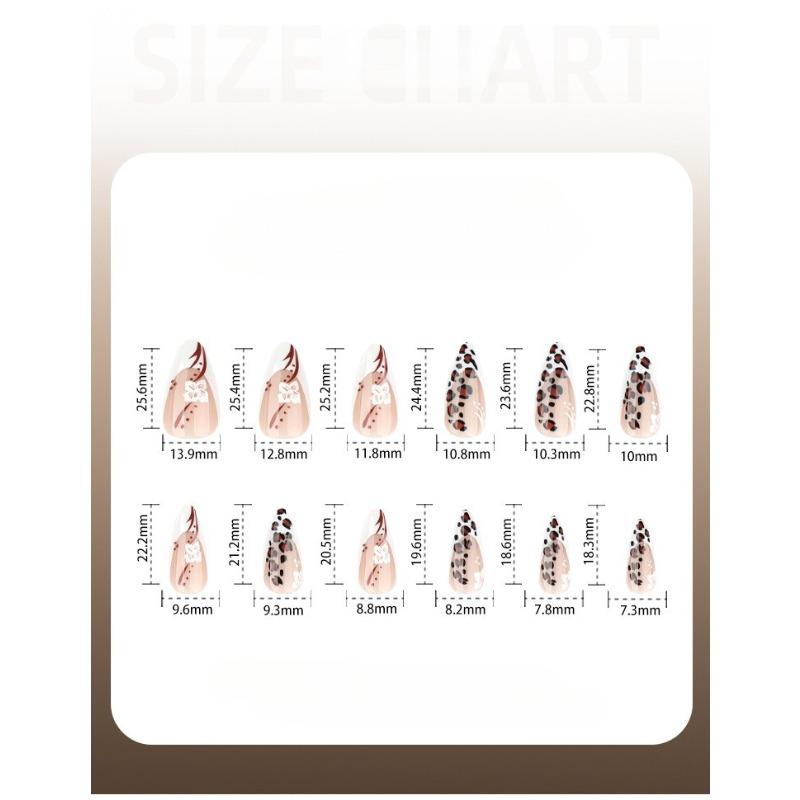 Cross-border Hot-selling Leopard Print Manicure, Fake Nail, Short Almond Nail, Wearing Nail Piece, French White Flower Wearing Nail