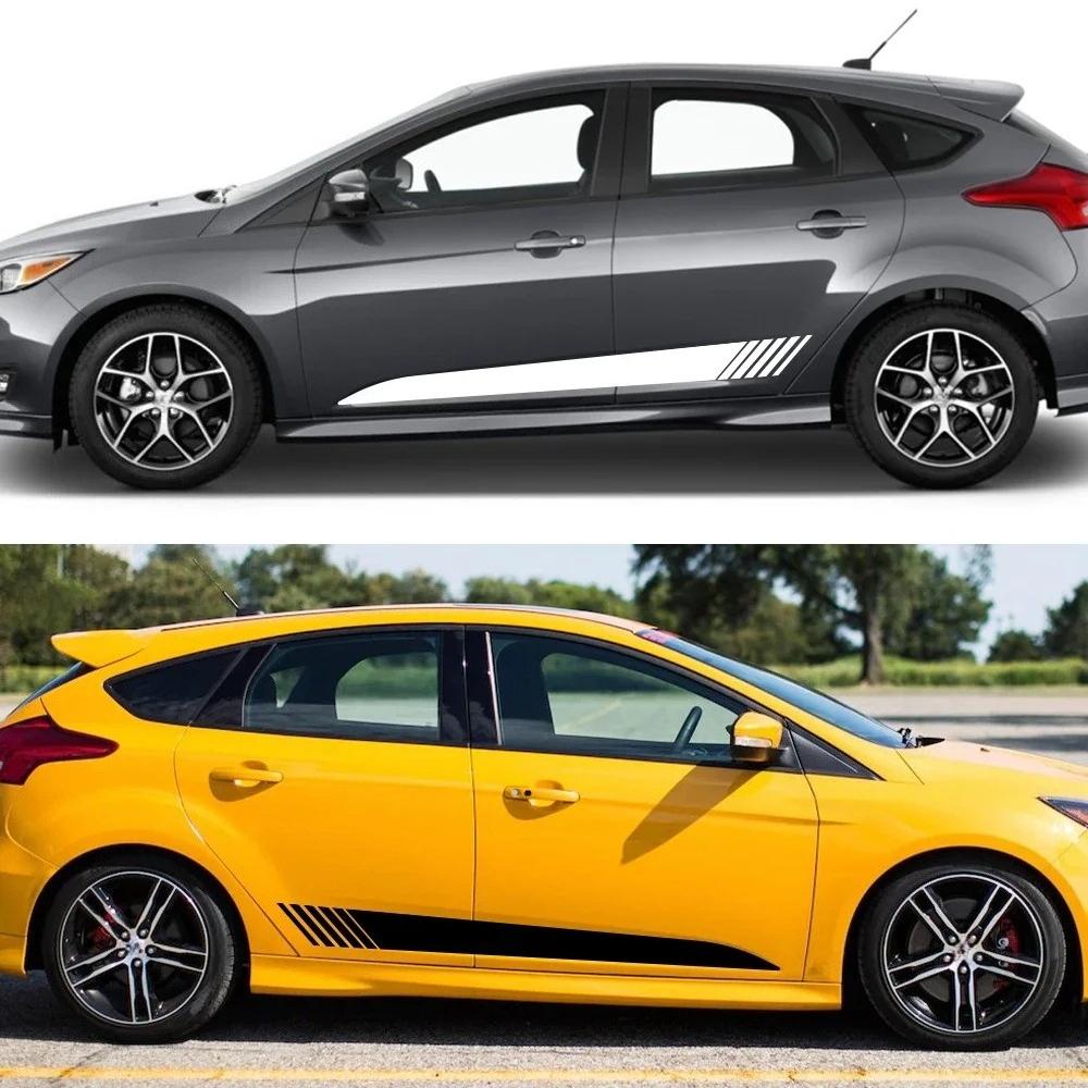 2PCS Car Side Body Skirt Stickers For Ford Focus RS ST MK2 MK3 MK4 Vinyl Decals Auto Body Tuning Decoration Stickers Accessories
