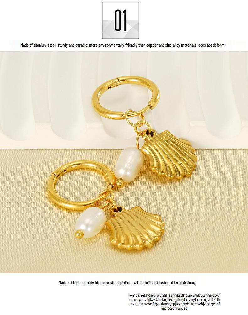 European and American Designer Titanium Steel Pearl Earrings – Women's High-End French Fan-Shaped Fashion Jewelry