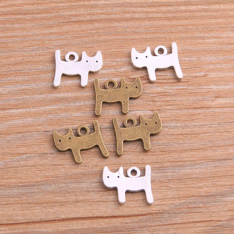 

Vintage Double-Sided Kitten Pendant Charm, 11x13mm Alloy, 2 Colors