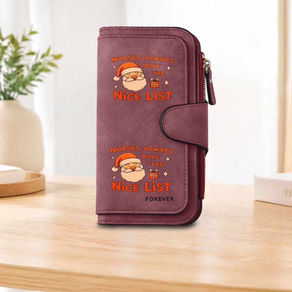 Santa Claus nurse long zipper wallet, large-capacity card holder, unisex clutch bag, stylish zippered coin purse, suitable for daily use, a great