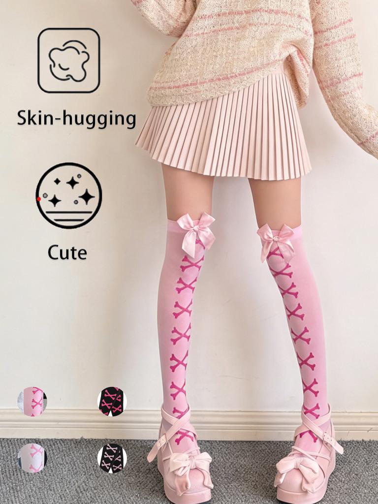 1 Paio Calze Giapponesi a Pois Y2K Lolita Coscia-Alte Donna Modellanti Gambe Antiscivolo Anime Expo/Tea Party Lolita/Incontro Jk