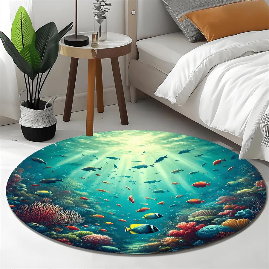 Alfombra Redonda Peces de Arrecife de Coral Submarino Decoración de Vida Marina Oceánica Alfombrilla Suave de Franela para Suelo de Sala de Estar, Dormitorio, Baño