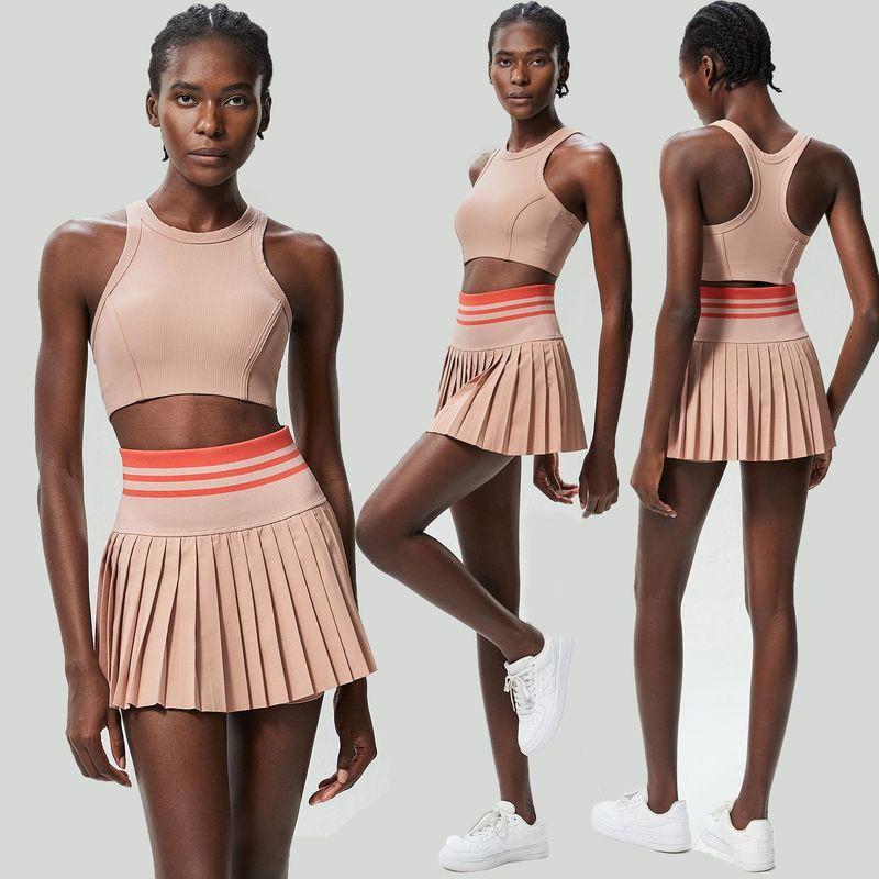 Sports Fitness Yoga Wear Suit Female Exposure-Proof Skirt Pocket Tennis Skirt Quick-Drying Shockproof Beauty Back Exercise Bra