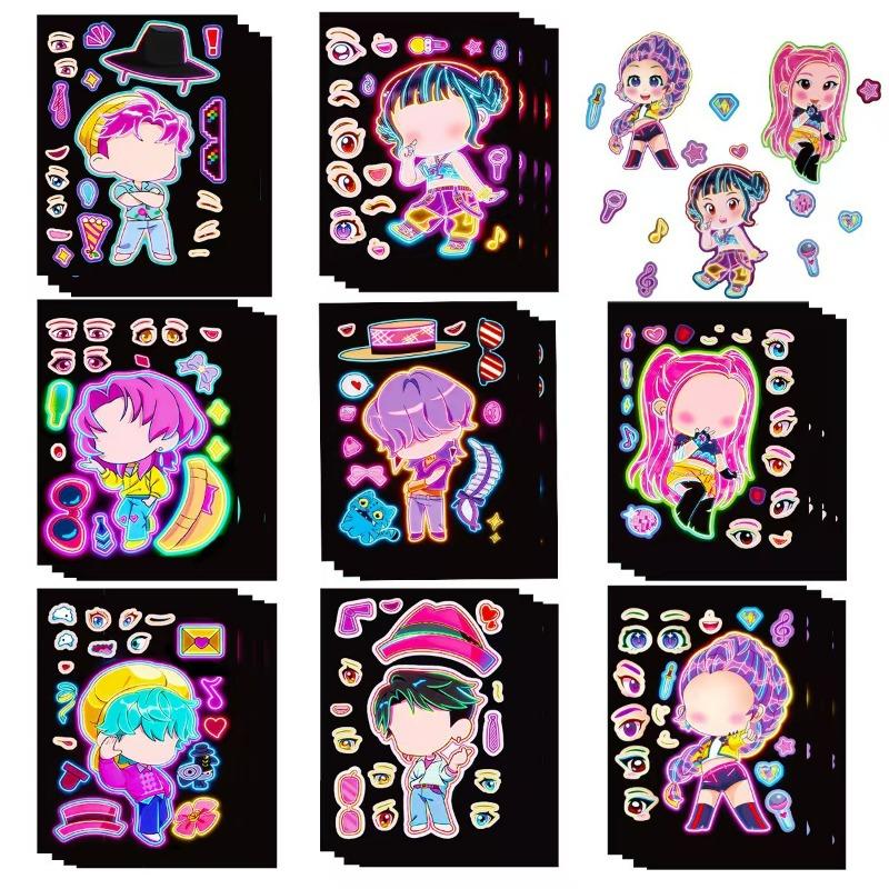 8 Neon Witch Hunters Kpop Face-changing Collage Stickers DIY Handbook Decorative Mobile Phone Case