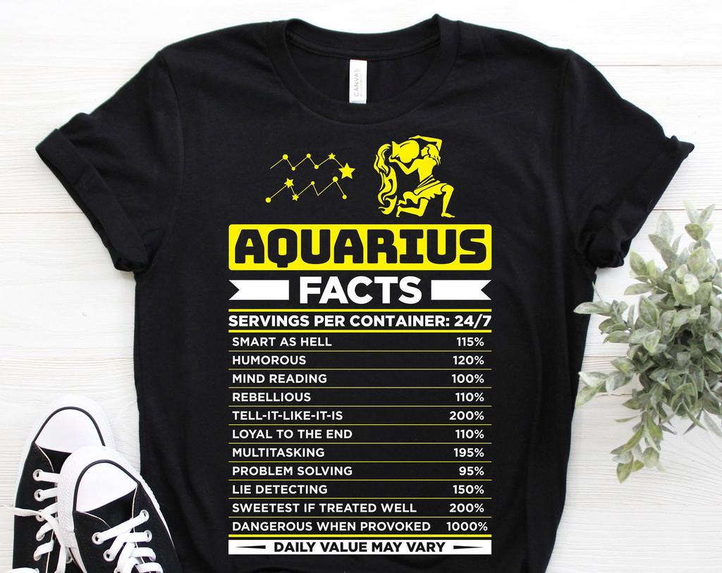 Aquarius Traits Facts Horoscope Zodiac Astrological Sign Funny T-Shirt, Born January 20 - February 18 Gifts, Birthday Christmas Present Tees
