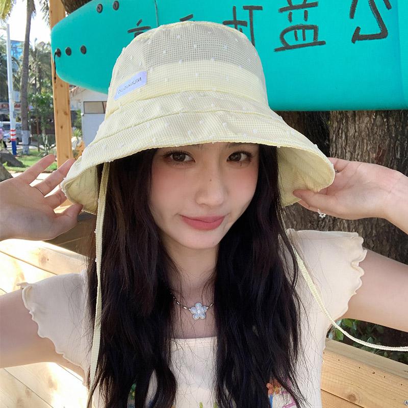 Sweet small fresh plaid bucket hat summer big brim thin student travel versatile sunshade sunscreen hat