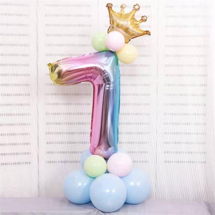 Palloncino Corona Numero Gradiente Arcobaleno da 32 pollici per Decorazione Festa di Compleanno per Bambini