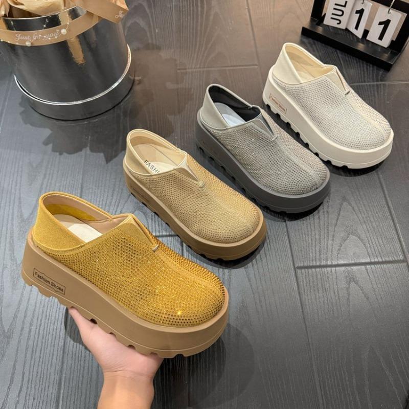 Fashion Two-wear Rhinestone Platform Shoes 2025 Summer One-foot Slip New Platform Casual Versatile Single Shoes for Women