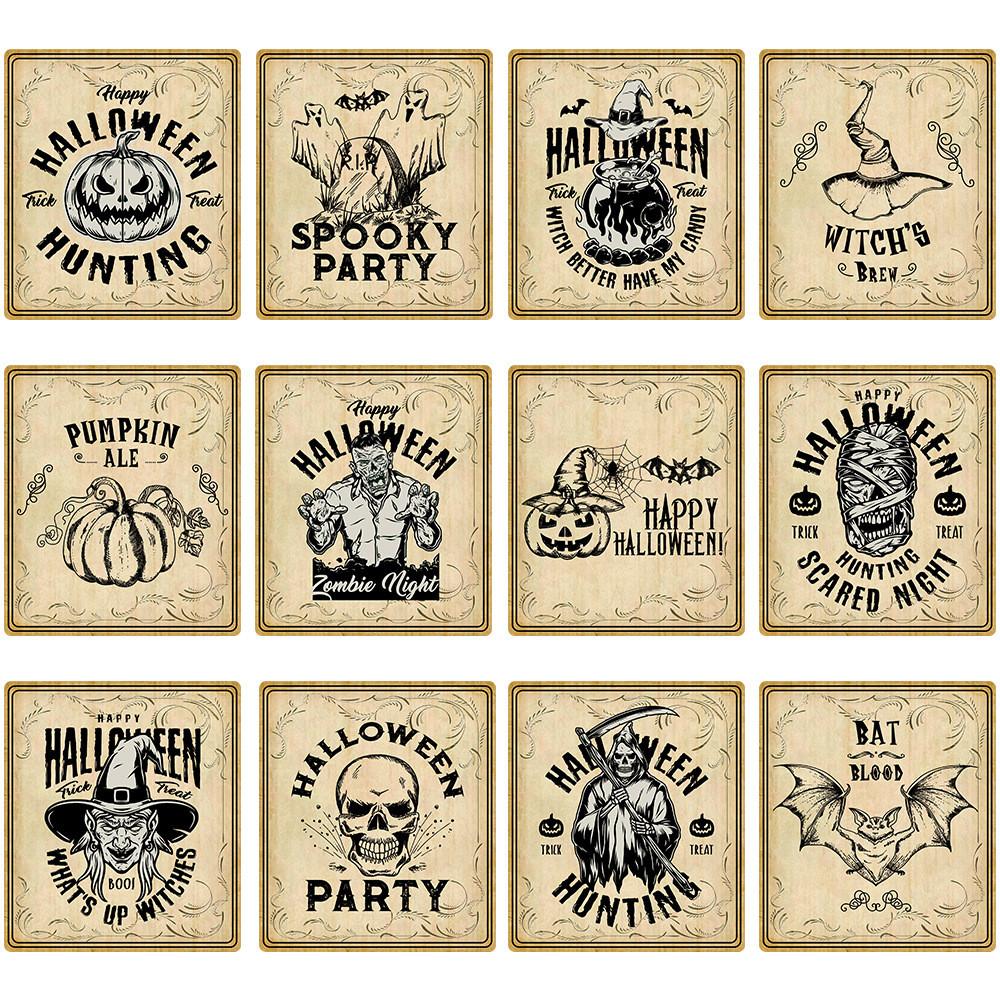 Halloween Bottle Vintage Labels With Pumpkin Face Stickers Party Venue Decor