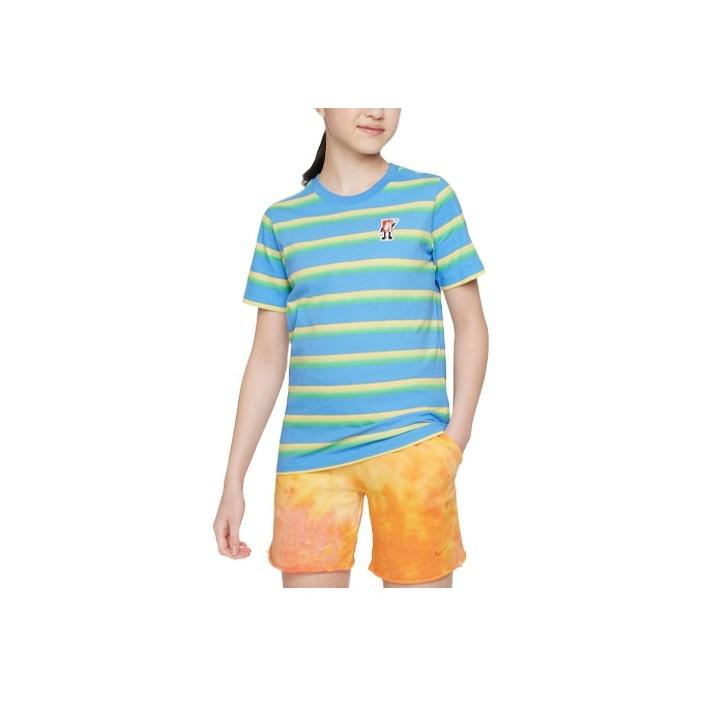 Nike Striped Color Block Round Neck Short Sleeve T-Shirt Kids Tops University-Blue FD0843-412
