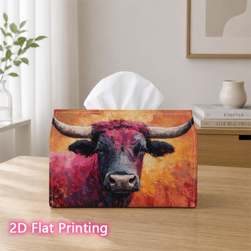 1pc 2d Flat-printed 17.78x10.92x12.95cm Tissue Box Vibrant Red Toned Longhorn Bull Suitable for Home, Office, Vehicle and Party Settings CC608L0024, 2