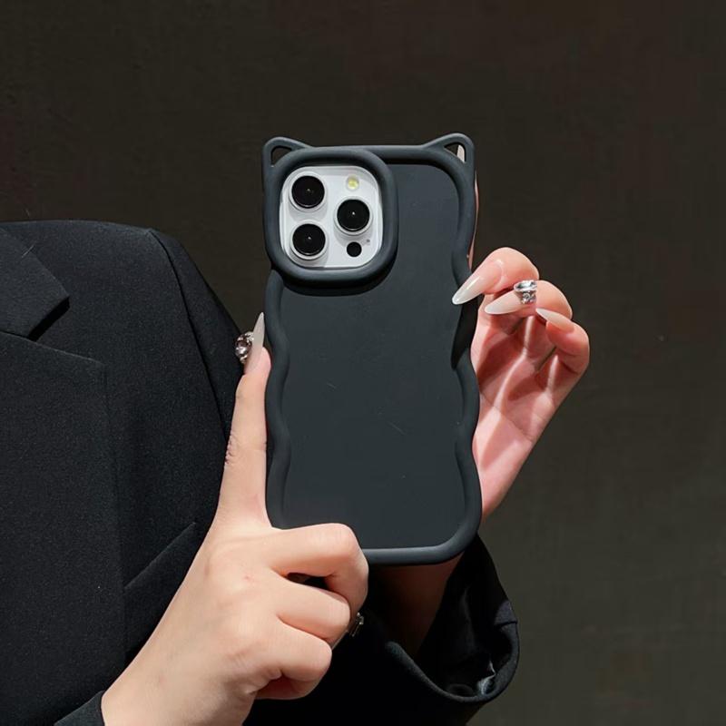 

3D Cute Cat Ear Candy Color Silicone Wave Phone Case For Infinix Tecno Camon 50 40 30 30s Pro 20 19 18 18p 15 Air 4G Soft Cover Tecno Camon 30S чёрный