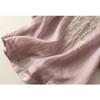 Cotton Linen Blouse Summer Retro Casual Embroidery Shirt Women's Top Short Sleeve Round Neck Blouses