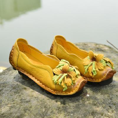 Retro Shoes Platform Flats Women's Floral Ballet Shoes Ladies Real Leather Loafers Woman Lug Sole Shockproof Moccasins Blue Shoe