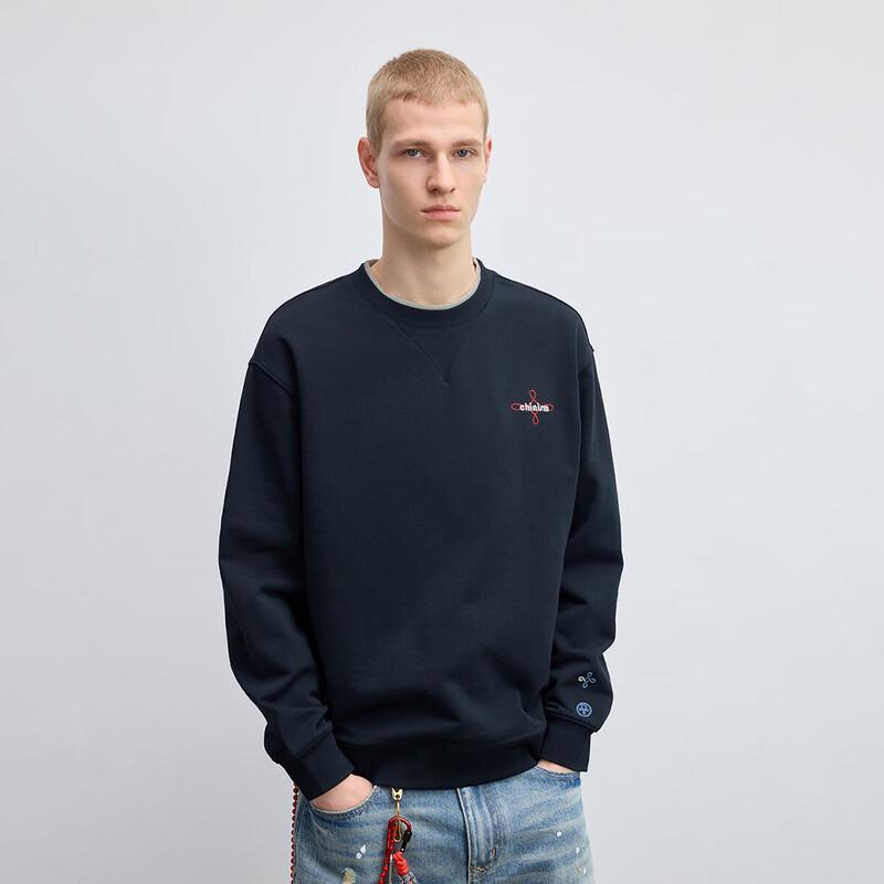 CHINISM Men s Faux Two-Piece Heavyweight Ribbed Sweatshirt L