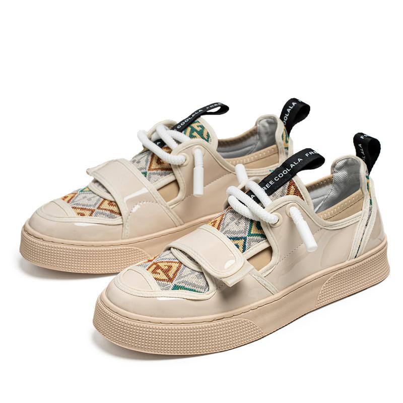 New Fashion Beige Sneakers Men Slip On Casual Shoes Designer Leather Sneakers For Men Low Top Vulcanized Shoe Men Skate Sneakers