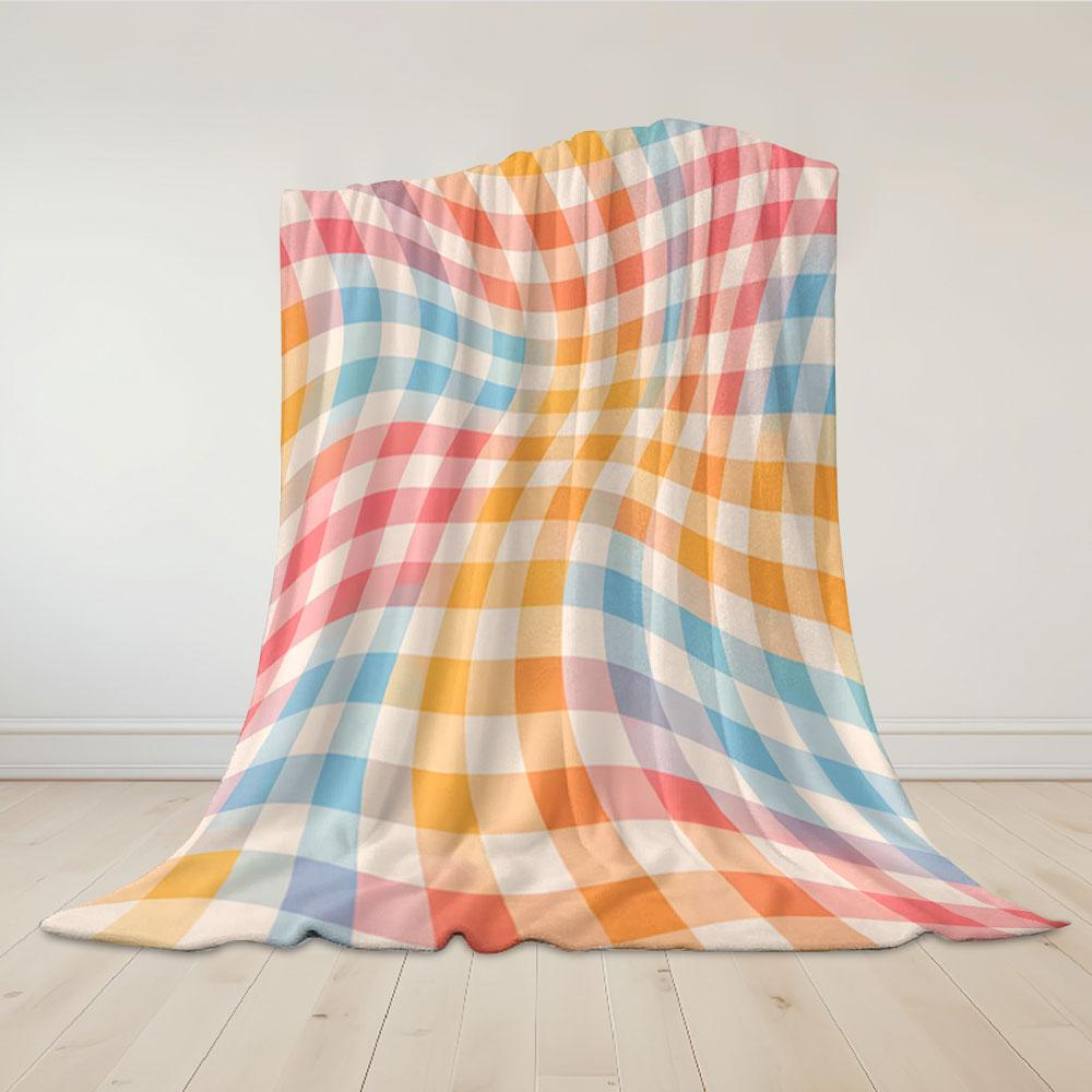Wavy Checker Flannel Blanket Perfect for Sofa Office Bed Travel Sleep Read Relax Camping four season use