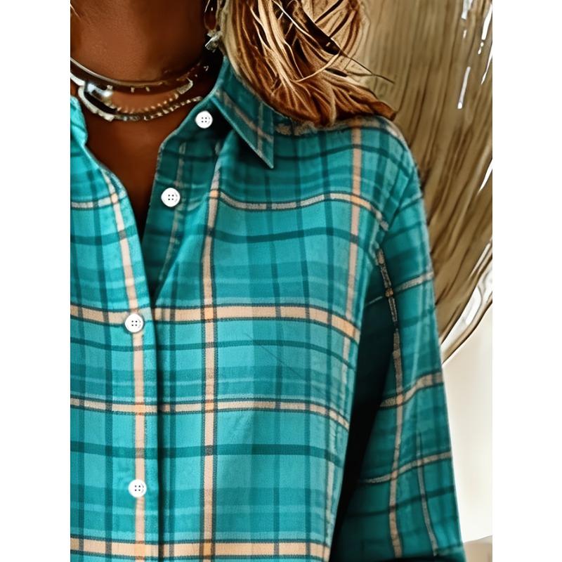 Casual Fashion Plaid Printed Women'S Long Sleeve Shirt Button-Up Top