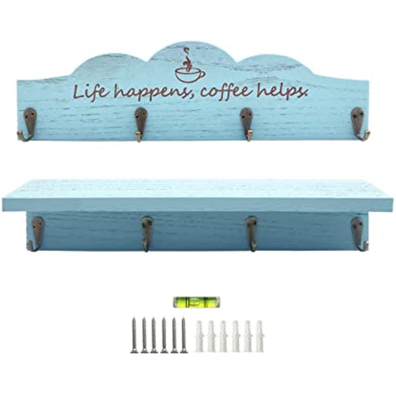 

2 Pcs /Set Coffee Cup Holder Kitchen Wall Decor for Farmhouse Decorations Coffee Station Office Decor Mug Organizer Mug Display Blue