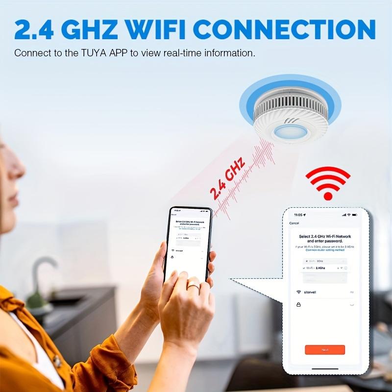 Tuya smoke detector, WiFi smart smoke detector, fire smoke detector, WiFi connection supports remote alarm information, dual sensors.