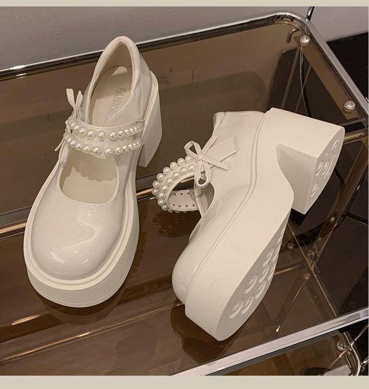 Fashion Pink Thick Bottom Mary Jane Shoes Women Spring Autumn New Sweet Pumps Fashion Pearl Retro Thick High Heel Loafers Women's Shoes