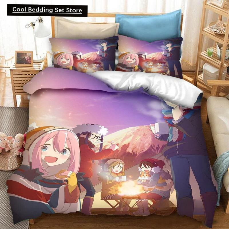 Neuer 3D-Druck Anime Yuru Camp Bettwäsche-Set Bettbezüge Kissenbezüge 2/3-teilig Steppdecke Bettwäschesets Bettwäsche Bett Heimtextilien