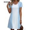 Simple Fashion Women's O-Neck A-Line Dress Striped Dot 3D Print Women's Dress Summer Loose Elegant Women's Short-Sleeve Dresses