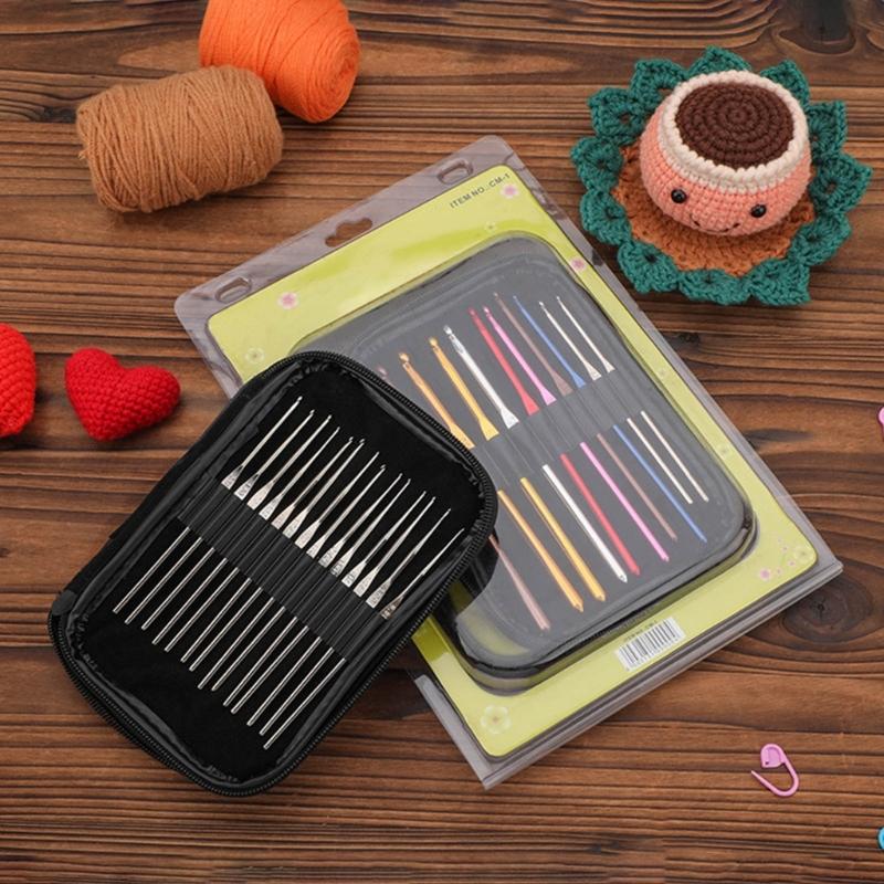 24Pcs Aluminum Crochet Hook Set Aluminum Handle Knitting Needle with Case for Yarn Craft Knitting Project 0.5mm-6.5mm
