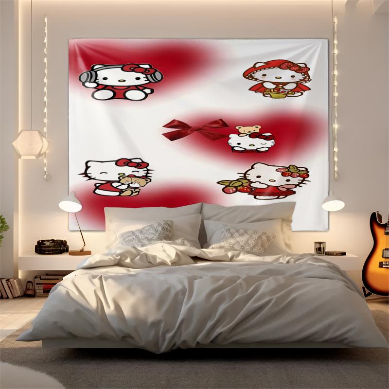 Hello Kitty Tapestry Wall Hanging Kawaii Aesthetic Room Decor Cute Wall Art for Bedroom Dorm Teen Girls
