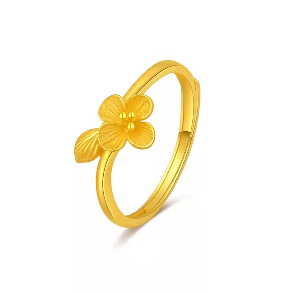 Holy Flower Brass Gold-Plated Adjustable Open Ring for Women